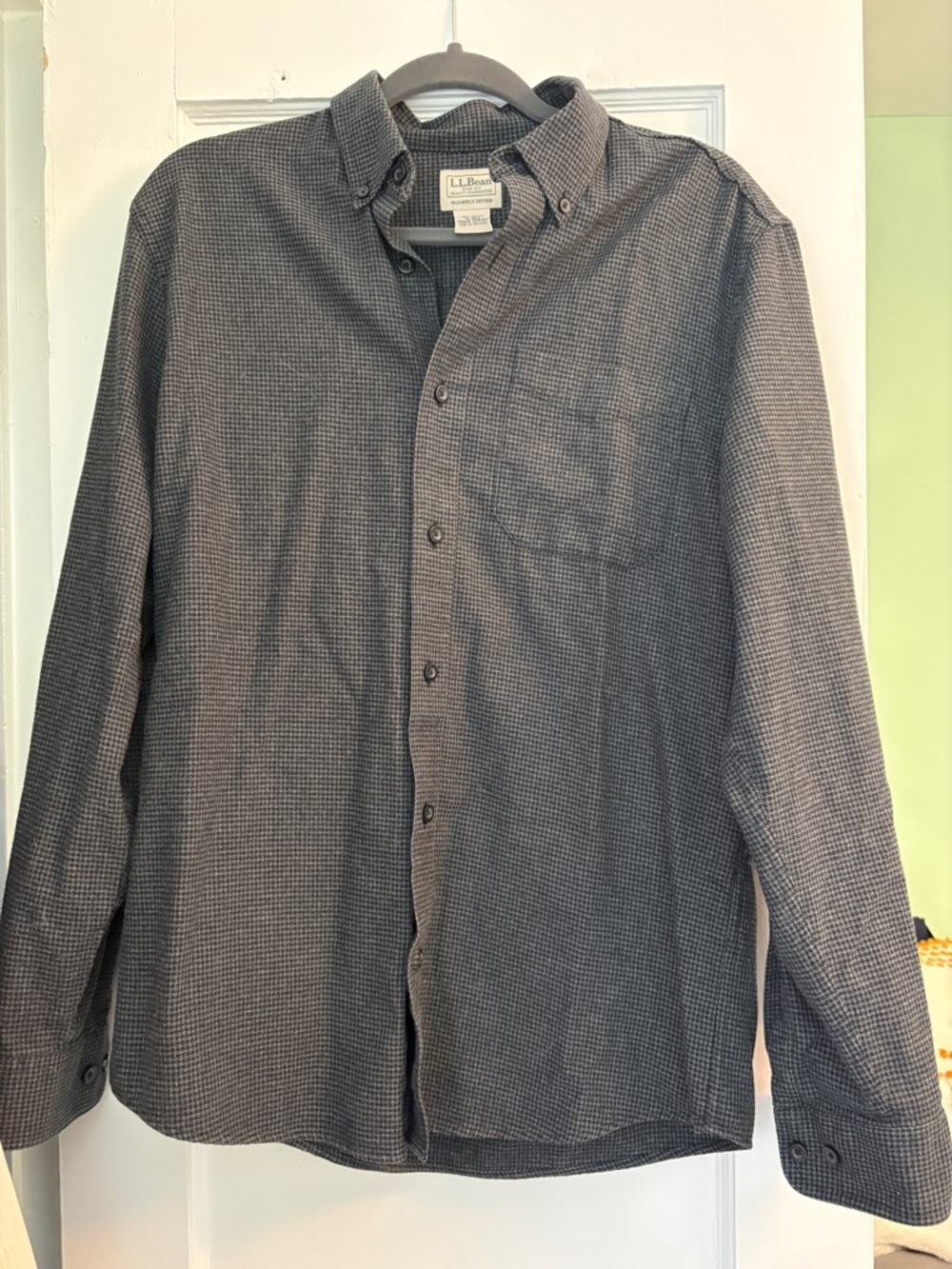 L.L. Bean Men's Dark Gray Micro-Check Button-Down Shirt